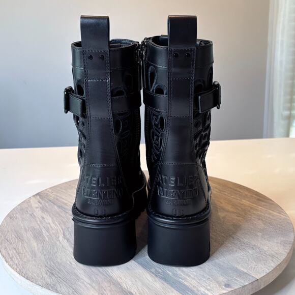 Valentino Garavani Atelier San Gallo Black Leather Combat Boots EU Size 35 US 5 - Picture 8 of 16